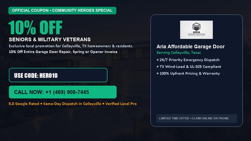 Aria Affordable Garage Door 10% OFF Seniors & Military Veterans in Colleyville, TX